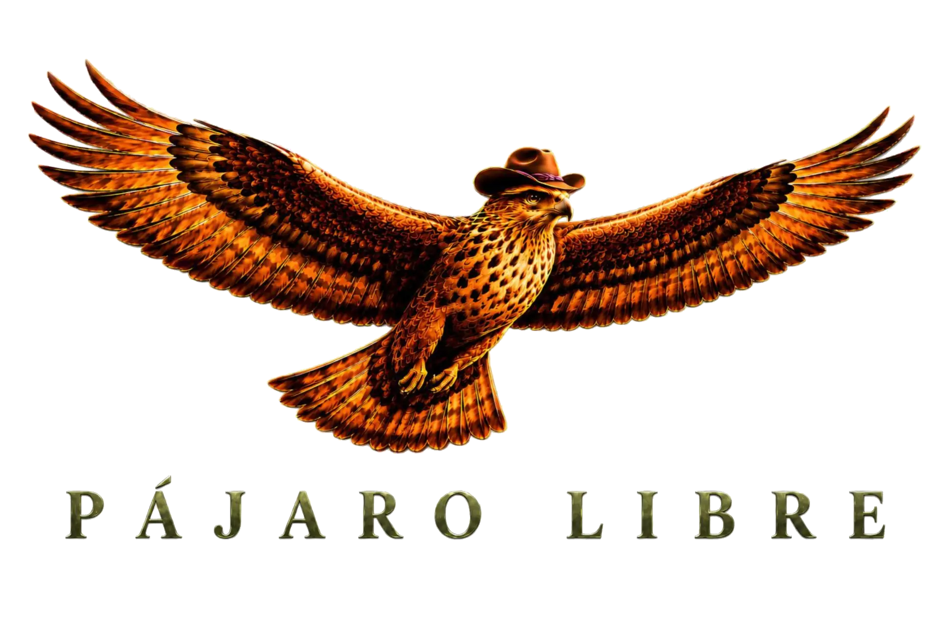 Pájaro Libre Botánica — a hawk in a cowboy hat, wings spread